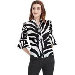 Zebra-black White Loose Horn Sleeve Chiffon Blouse