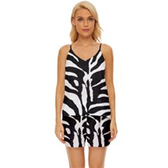 Zebra-black White V-neck Satin Pajamas Set by nateshop