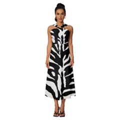 Zebra-black White Sleeveless Cross Front Cocktail Midi Chiffon Dress