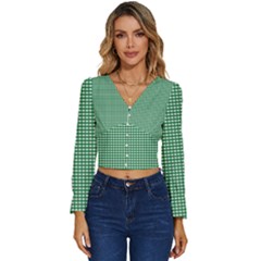 Green -1 Long Sleeve V-neck Top by nateshop