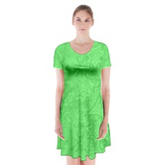 Green-2 Short Sleeve V-neck Flare Dress by nateshop