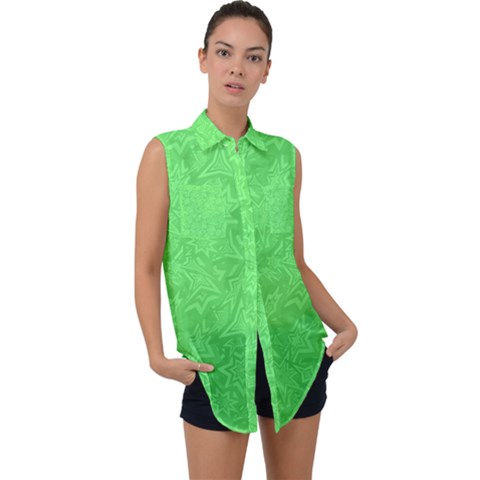 Green-2 Sleeveless Chiffon Button Shirt by nateshop