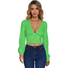 Green-2 Long Sleeve Deep-v Velour Top by nateshop