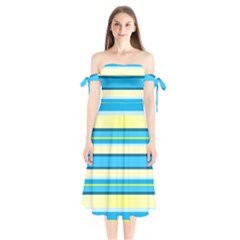 Stripes-3 Shoulder Tie Bardot Midi Dress by nateshop