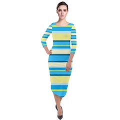 Stripes-3 Quarter Sleeve Midi Velour Bodycon Dress by nateshop