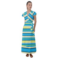 Stripes-3 Flutter Sleeve Maxi Dress by nateshop