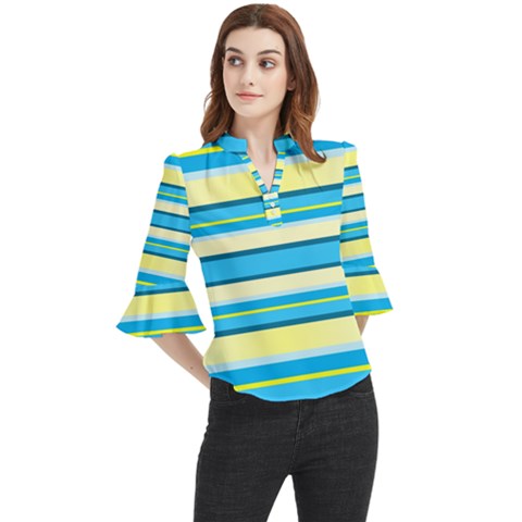 Stripes-3 Loose Horn Sleeve Chiffon Blouse by nateshop