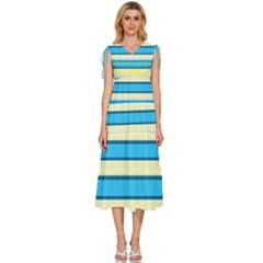 Stripes-3 V-neck Drawstring Shoulder Sleeveless Maxi Dress by nateshop