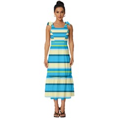 Stripes-3 Tie-strap Tiered Midi Chiffon Dress