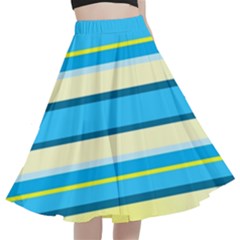 Stripes-3 A-line Full Circle Midi Skirt With Pocket