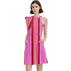 Stripes-4 Cocktail Party Halter Sleeveless Dress With Pockets