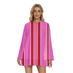 Stripes-4 Round Neck Long Sleeve Bohemian Style Chiffon Mini Dress by nateshop