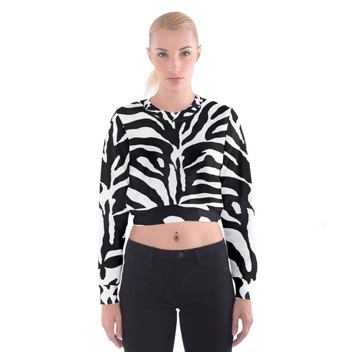 Zebra-black White Cropped Sweatshirt