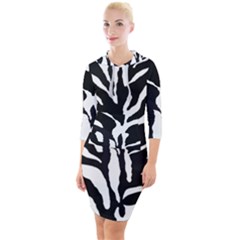 Zebra-black White Quarter Sleeve Hood Bodycon Dress by nateshop