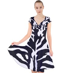 Zebra-black White Cap Sleeve Front Wrap Midi Dress by nateshop