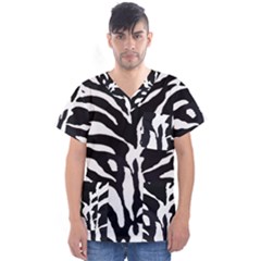 Zebra-black White Men s V-neck Scrub Top