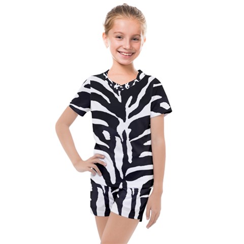 Zebra-black White Kids  Mesh T-shirt And Shorts Set by nateshop