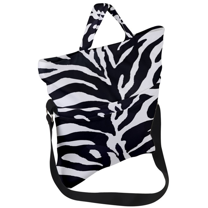 Zebra-black White Fold Over Handle Tote Bag