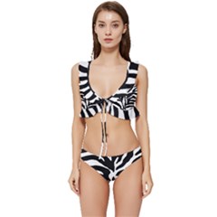 Zebra-black White Low Cut Ruffle Edge Bikini Set by nateshop