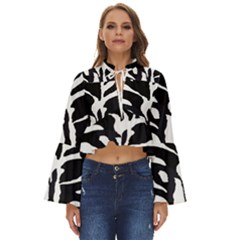 Zebra-black White Boho Long Bell Sleeve Top