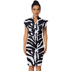 Zebra-black White Vintage Frill Sleeve V-neck Bodycon Dress by nateshop