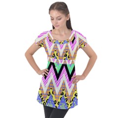 Zigzag-1 Puff Sleeve Tunic Top by nateshop