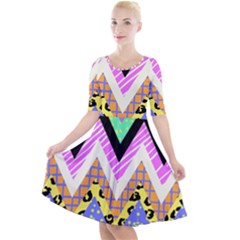 Zigzag-1 Quarter Sleeve A-line Dress by nateshop