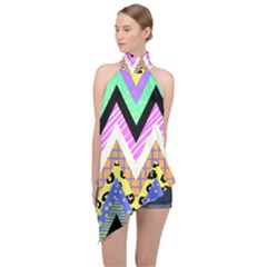 Zigzag-1 Halter Asymmetric Satin Top by nateshop