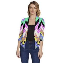 Zigzag-1 Women s Draped Front 3/4 Sleeve Shawl Collar Jacket by nateshop