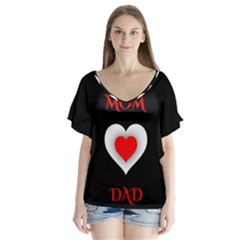 Mom And Dad, Father, Feeling, I Love You, Love V-neck Flutter Sleeve Top by nateshop