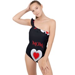 Mom And Dad, Father, Feeling, I Love You, Love Frilly One Shoulder Swimsuit by nateshop