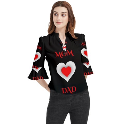 Mom And Dad, Father, Feeling, I Love You, Love Loose Horn Sleeve Chiffon Blouse by nateshop