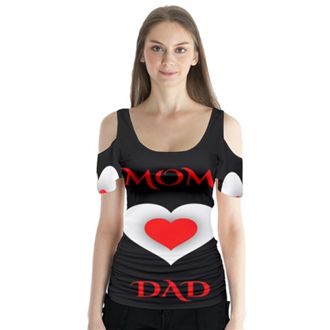 Mom And Dad, Father, Feeling, I Love You, Love Butterfly Sleeve Cutout T-shirt  by nateshop