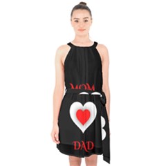 Mom And Dad, Father, Feeling, I Love You, Love Halter Collar Waist Tie Chiffon Dress by nateshop