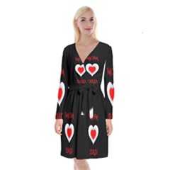 Mom And Dad, Father, Feeling, I Love You, Love Long Sleeve Velvet Front Wrap Dress by nateshop