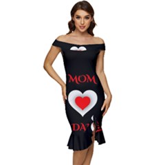 Mom And Dad, Father, Feeling, I Love You, Love Off Shoulder Ruffle Split Hem Bodycon Dress by nateshop