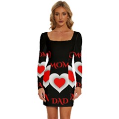 Mom And Dad, Father, Feeling, I Love You, Love Long Sleeve Square Neck Bodycon Velvet Dress by nateshop