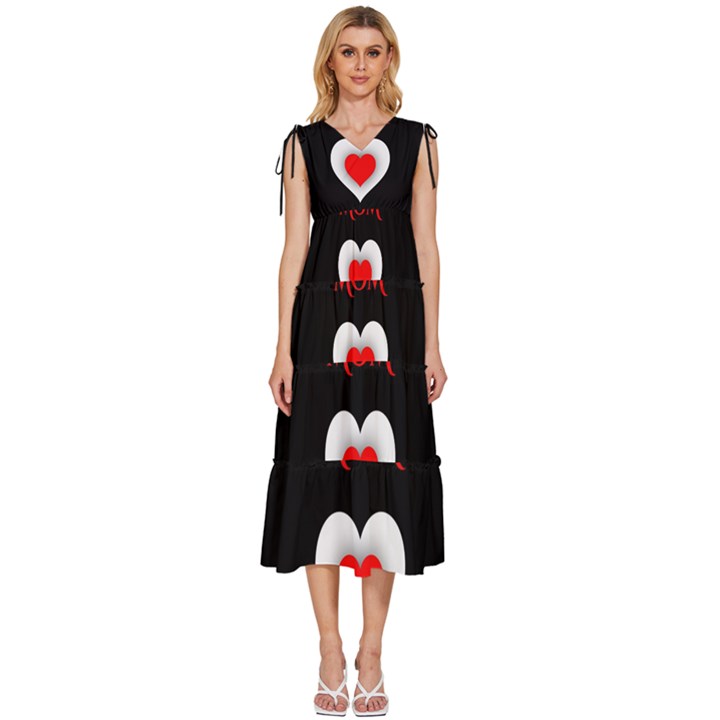 Mom And Dad, Father, Feeling, I Love You, Love V-Neck Drawstring Shoulder Sleeveless Maxi Dress