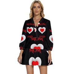 Mom And Dad, Father, Feeling, I Love You, Love V-neck Placket Mini Dress by nateshop