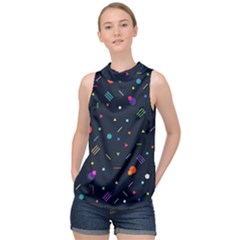 Abstract Minimalism Digital Art, High Neck Satin Top