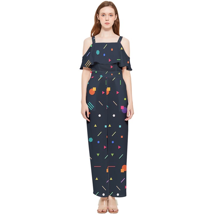 Abstract Minimalism Digital Art, Draped Sleeveless Chiffon Jumpsuit