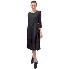 Black, Background, Simple Ruffle End Midi Chiffon Dress by nateshop