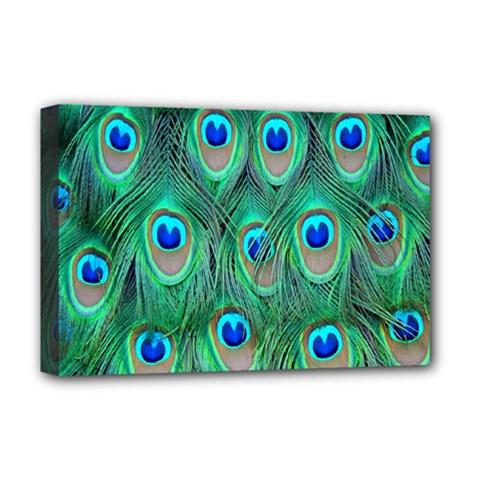 Feather, Bird, Pattern, Peacock, Texture Deluxe Canvas 18  X 12  (stretched) by nateshop