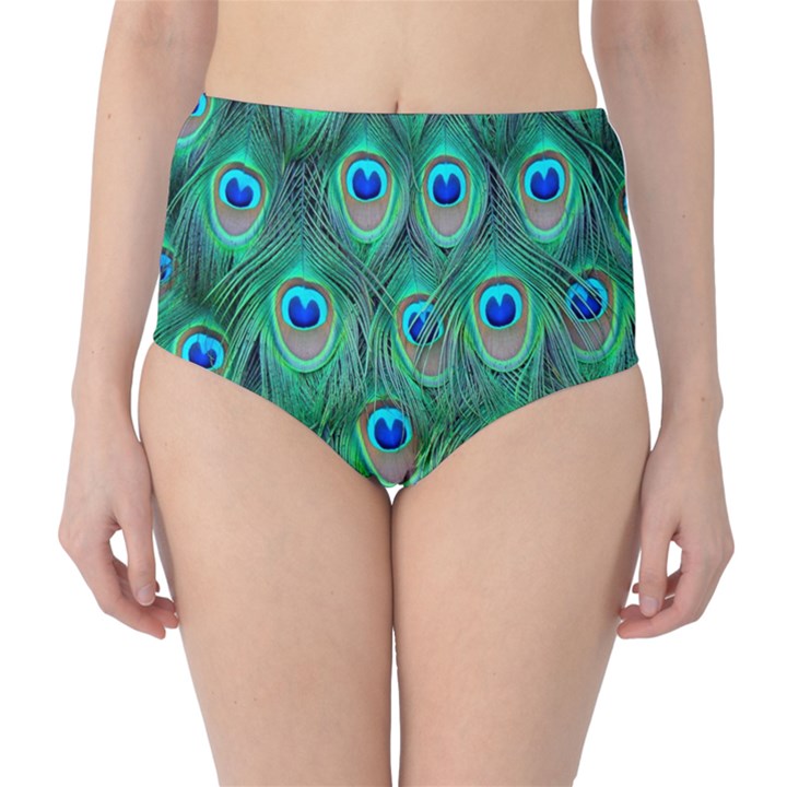 Feather, Bird, Pattern, Peacock, Texture Classic High-Waist Bikini Bottoms