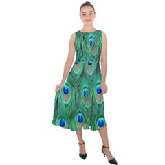 Feather, Bird, Pattern, Peacock, Texture Midi Tie-back Chiffon Dress by nateshop