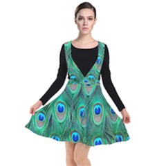 Feather, Bird, Pattern, Peacock, Texture Plunge Pinafore Dress by nateshop