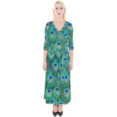 Feather, Bird, Pattern, Peacock, Texture Quarter Sleeve Wrap Maxi Dress