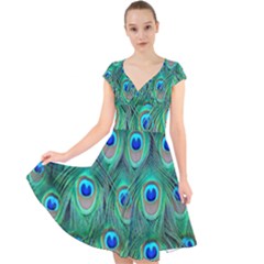 Feather, Bird, Pattern, Peacock, Texture Cap Sleeve Front Wrap Midi Dress by nateshop