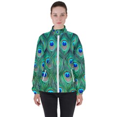 Feather, Bird, Pattern, Peacock, Texture Women s High Neck Windbreaker by nateshop