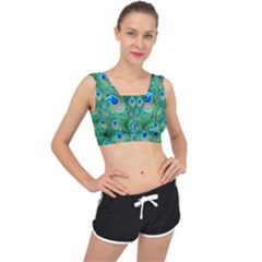 Feather, Bird, Pattern, Peacock, Texture V-back Sports Bra by nateshop